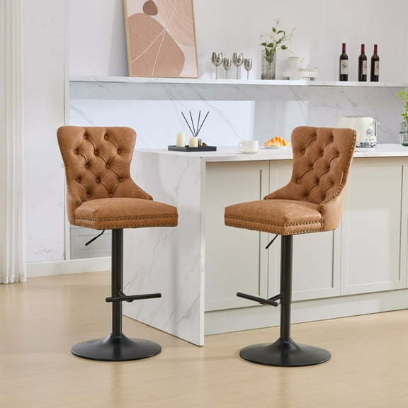Holaki Furniture,Thick Golden Swivel Velvet Barstools Adjusatble Seat Height from 27-35 Inch, Modern Upholstered Bar Stools with Backs Comfortable Tufted for Home Pub and Kitchen Island (Set of 2)