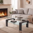 thumbnail image 1 of Glass Coffee Table with Lower Shelf, Holaki Modern Rectangular Tempered Glass Center Table with Metal Legs for Living Room, Black, 1 of 7
