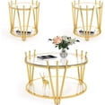 thumbnail image 1 of Holaki Glass Coffee Table Set of 3, Clear Tempered Glass Round End Table Living Room Table Set 3 Piece, Stainless Steel Crown Design Center Cocktail Table for Apartment Office, 1 of 7