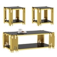 thumbnail image 1 of End Tables for Living Room Set of 3, Holaki Modern Rectangle Tempered Glass Coffee Table with 2 Square End Table, Coffee Table Set with Stainless Steel Irregular Legs for Home Apartment Office, 1 of 7