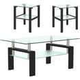 thumbnail image 1 of Holaki Glass Coffee Table and End Table Sets, Living Room Table Set of 3, 2 Layer Tea Table (Coffee Table and End Table Sets), 1 of 7