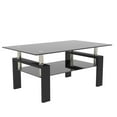 thumbnail image 1 of Glass Coffee Table with Lower Shelf, Holaki Modern Rectangular Tempered Glass Center Table with Metal Legs for Living Room, Black, 1 of 8