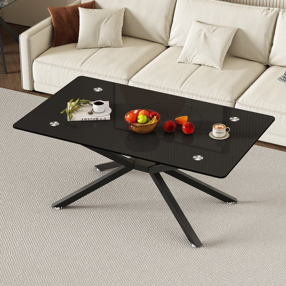 Holaki Glass Dining Table for 4 People, 39.37 Inches Rectangular Glass Kitchen Table with Steel Legs, Modern Dining Room Table for Dinner Kitchen Dining Room