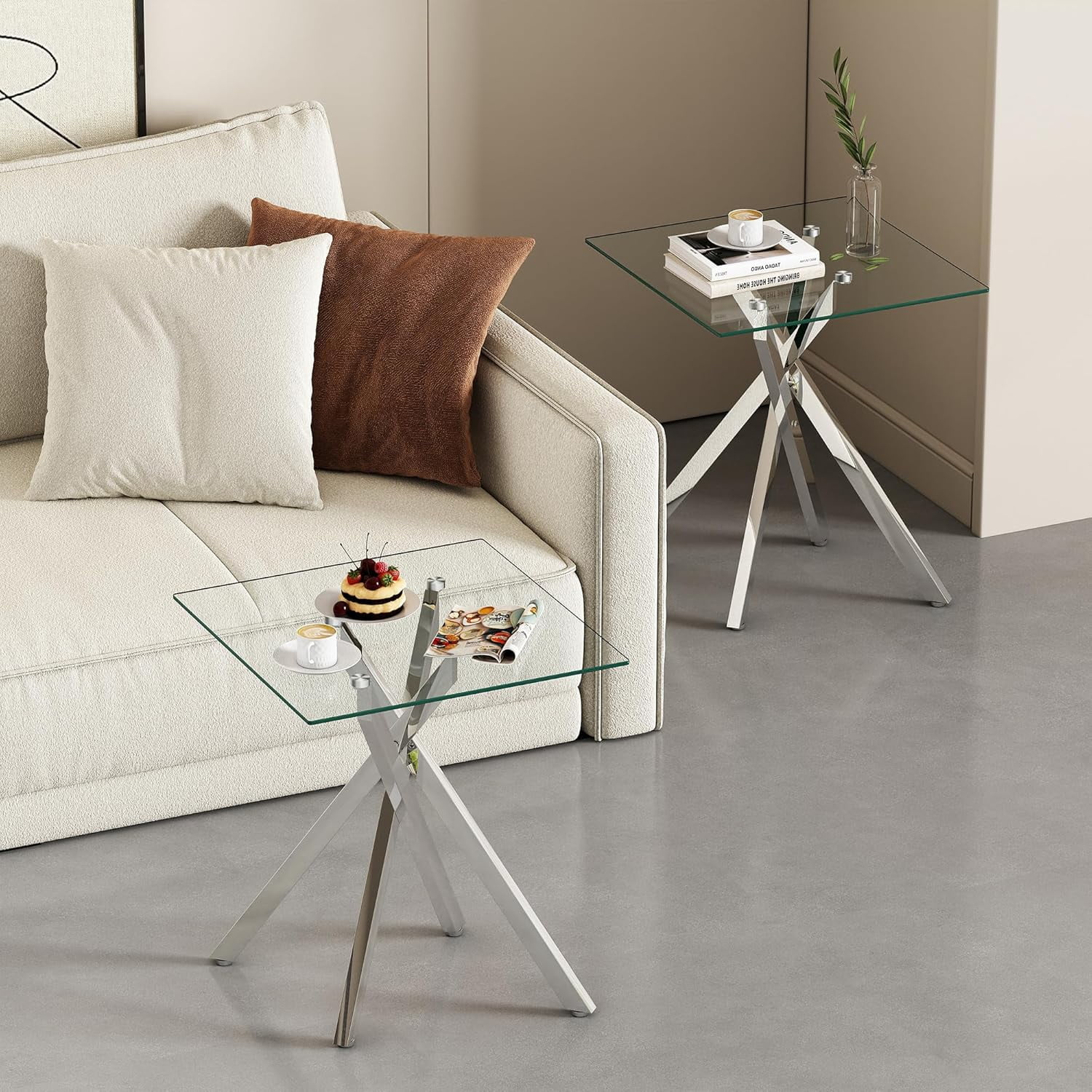 Holaki Glass End Table Set of 2 Modern Loving Room Sofa Side Table ...