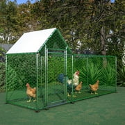 Holaki Large Metal Chicken Coop,10x3FT Metal Chicken Coop Run Backyard Hen House Poultry Habitat Cage w/Cover, Chicken Pen with Water-Resident and Anti-UV Cover,Duck Rabbit House Outdoor