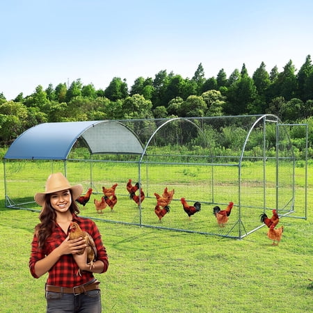 Holaki Large Metal Chicken Coop Upgrade Three Support Steel Wire, Oxford Cloth Silver Plated Waterproof UV Protection, 9.2'W x 18.7'L x 6.5'H