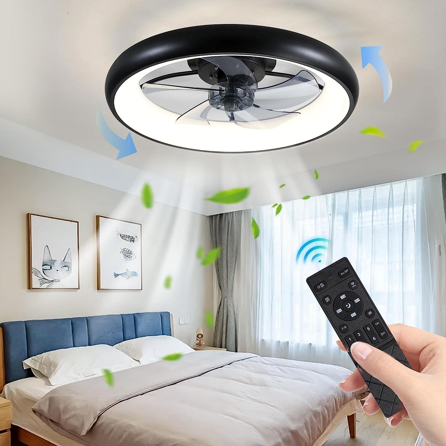 Holaki Low Profile Ceiling Fan with Light - Modern Flush Mount Enclosed ...