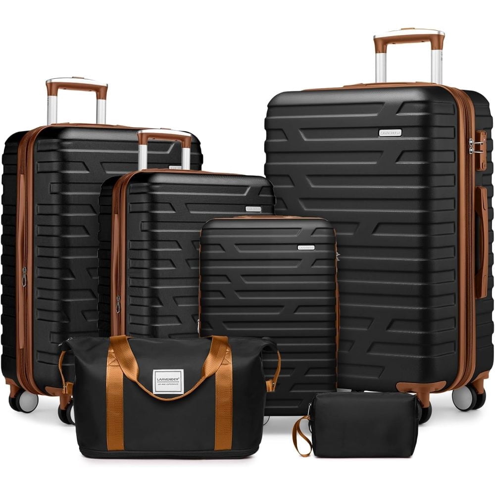 Holaki Luggage Sets 6 Piece with Duffel Bags, Hardside Expandable Suitcases with Spinner Wheels & TSA Lock(18/20/24/28), Black