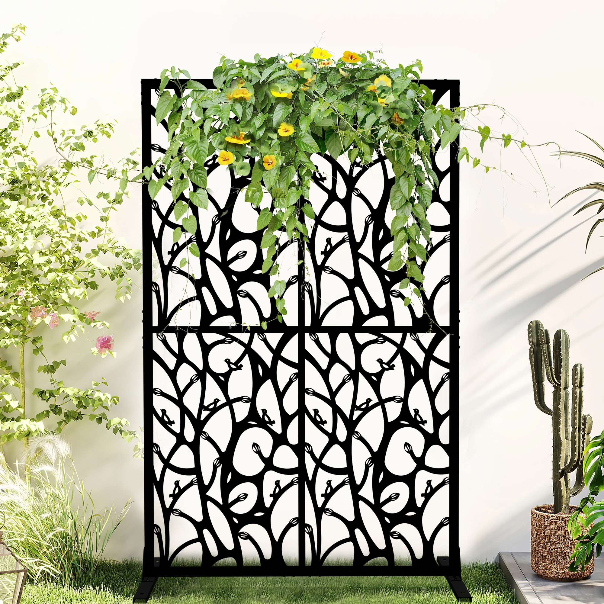 Holaki Metal Privacy Screen, 72" H x 45.3" W, Freestanding Decorative Room Divider for Balcony, Patio, Garden, Waterproof & Rustproof with Bird Shape Hollow Design, Easy Assembly