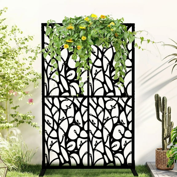 Holaki Metal Privacy Screen, 72" H x 45.3" W, Freestanding Decorative Room Divider for Balcony, Patio, Garden, Waterproof & Rustproof with Bird Shape Hollow Design, Easy Assembly