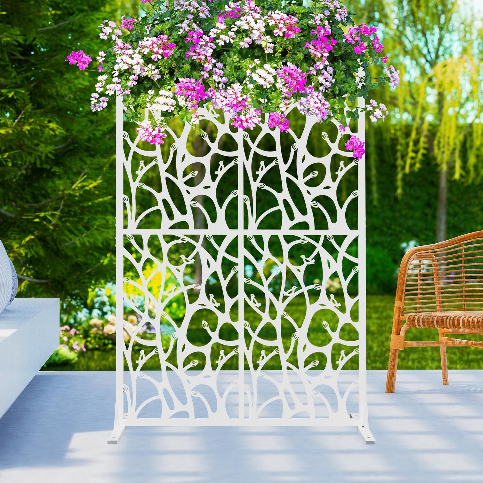 Holaki Metal Privacy Screen, 72" H x 45.3" W, Freestanding Decorative Room Divider for Balcony, Patio, Garden, Waterproof & Rustproof with Bird Shape Hollow Design, Easy Assembly