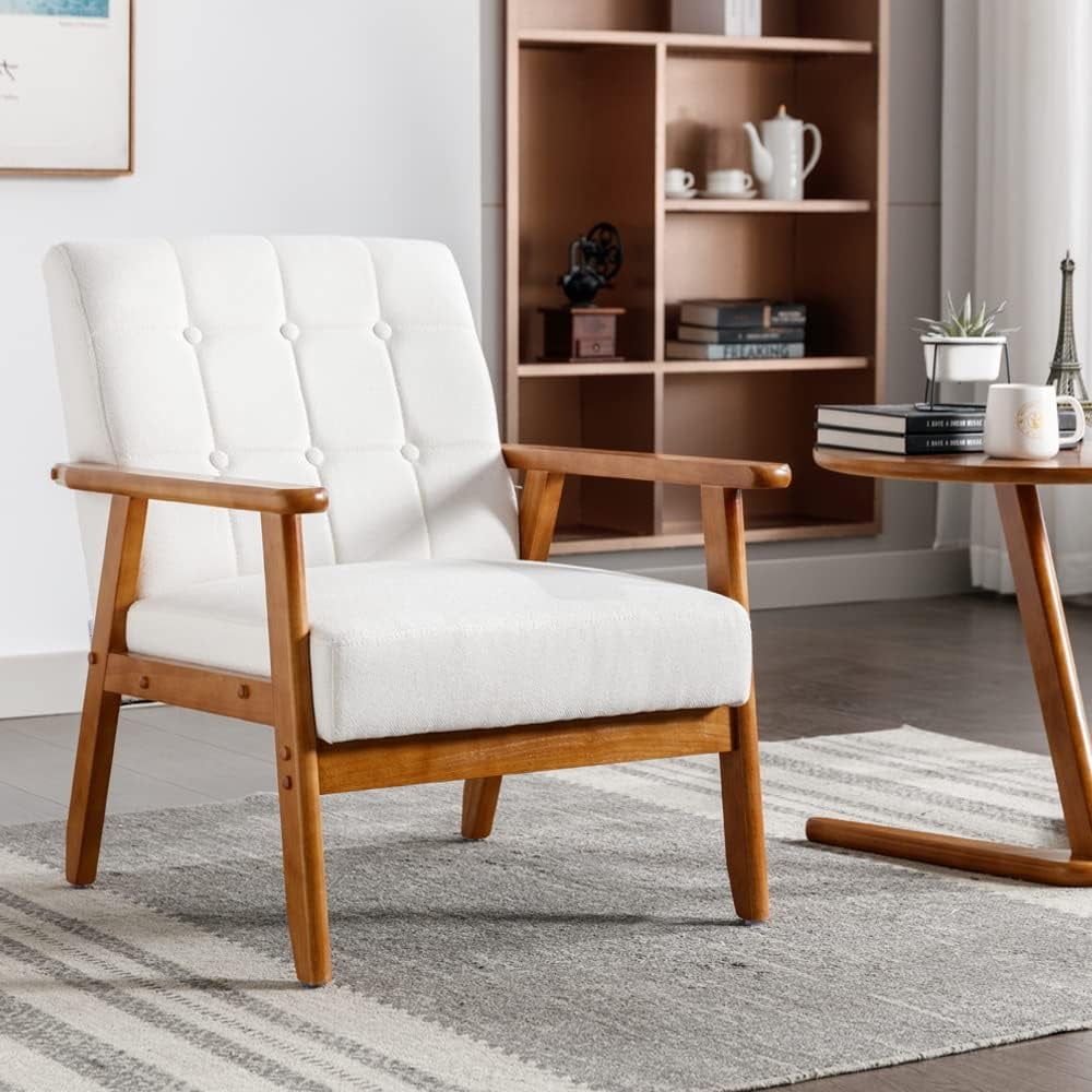 Holaki Mid Century Modern Arm Chair, Wood Frame, Comfy Reading Chair ...