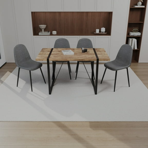 Holaki Modern Dining Table Set for 4,MDF Wood Colour Dining Table and Modern Dining Chair Set of 4,Metal Base and Legs,Suitable for Living Room,Dining Room,Kitchen(55" Dining Table+4 Dining Chairs)