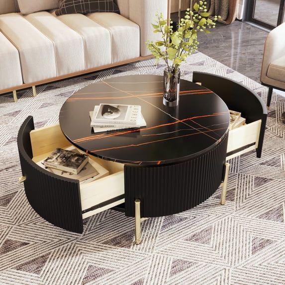Holaki Modern Round Coffee Table with 2 large Drawers Storage Accent Table(31.5'')