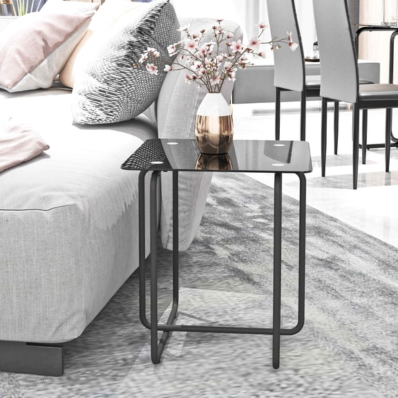 Holaki Modern Tempered Glass Coffee Table, Square End Table, Side Table for Living Room & Bedroom