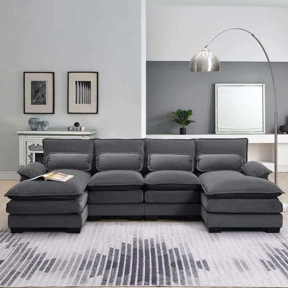 Holaki Modular Sectional Sofa,6 Seater Sectional Sofa Modular Sectional Couch for Living Room,U Shape Couch with Waist Pillows,110" x 55" x 33",5 Color