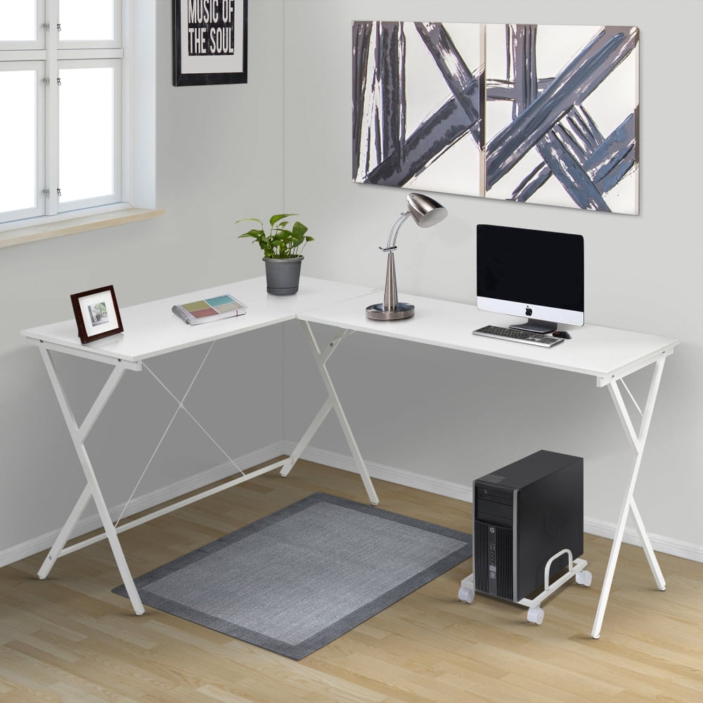 Holaki Optimize Space with Black L-Shaped Computer Desk,Double Desktop ...