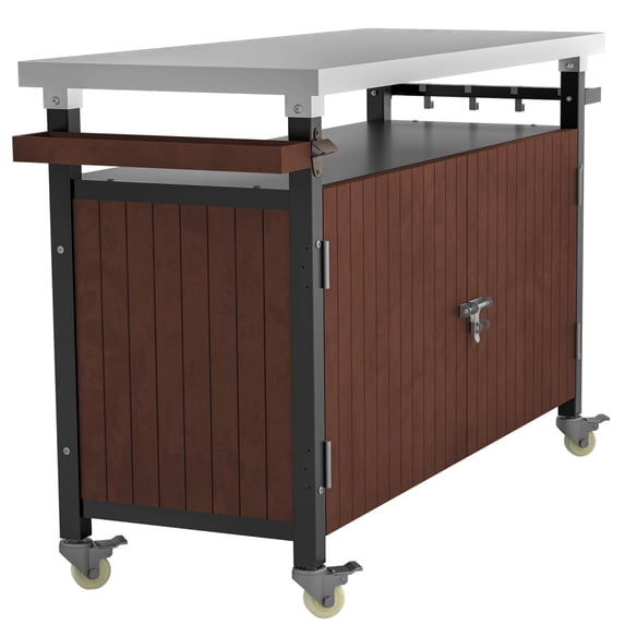 Holaki Outdoor Grill Cart with Stainless Steel Tabletop,Storage,Patio Kitchen Island with Wheels,Hooks, and Spice Rack,Waterproof Outdoor Grill Table,Movable BBQ Serving Cart Rolling Bar Cart