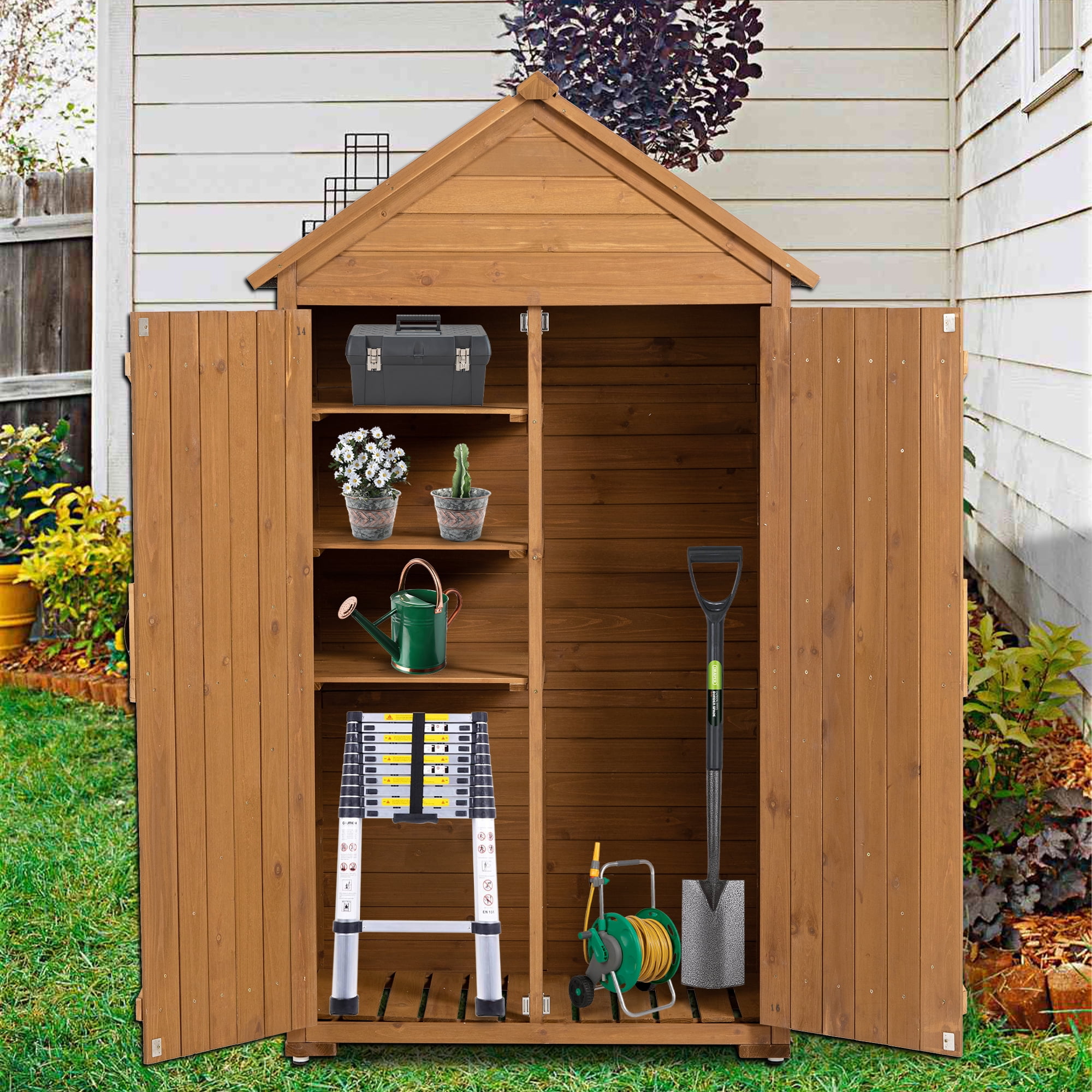 Holaki Outdoor Storage building Cabinet, Garden Wood Tool Shed, Outside