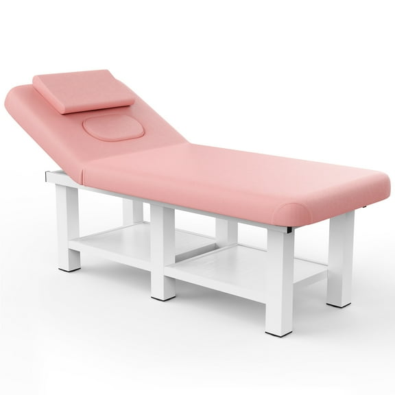 Holaki Portable & Foldable Stationary Massage Bed with Open-Chest & Headrest, Metal Frame PU Leather Heavy Duty Physical Therapy Table, Medical Spa Treatment Table, 75" x 31.5", 700LBS, Pink