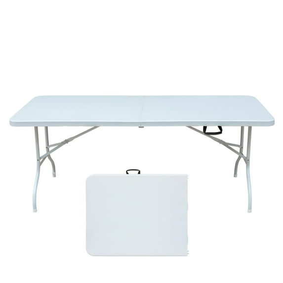 Holaki Portable Plastic Folding Table 4Ft/6Ft/8Ft Heavy Duty White Black Picnic Dining Table Fold-in-Half for Camp Party Kitchen Indoor Outdoor,White