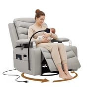 Holaki Power Recliner Nursery Chair, 270  Swivel Glider Rocking Chair with Adjustable 3D Armrests, Lumbar Pillow, 400 lbs, Gray