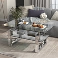 thumbnail image 1 of Holaki Rectangular Mirrored Glass Coffee Table, Modern Clear Tempered Glass Cocktail Table with Shelf for Living Room, Office, 1 of 6