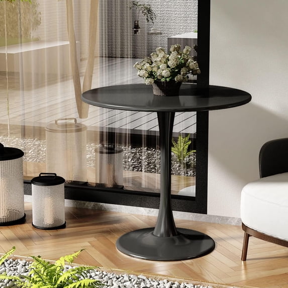31.5" Modern Round Dining Table, Holaki Small Space Kitchen Table with MDF Top & Metal Base for Dining Room, Living Room, Coffee Corner, Black