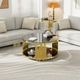 thumbnail image 1 of Glass Coffee Table with Lower Shelf, Holaki Modern Round Cocktail Table with Stainless Steel Irregular Legs, Center Sofa Coffee Table for Living Room Office Apartment, Easy to Clean, 1 of 7