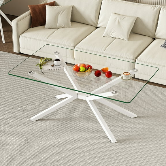 Holaki Side Table,39 Inch Glass Coffee Table, Tempered Glass Coffee Sofa Tables,Rectangle Living Room Tables,Modern Glass Center Cocktail Table with Metal Leg for Living Room Bedroom,End Table