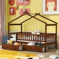 thumbnail image 1 of Holaki Twin Size House Bed with Storage Drawers for Kids, Walnut, 1 of 7