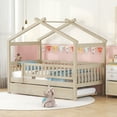 thumbnail image 1 of Holaki Twin Size Wood House Bed with Trundle and Guardrails for Kids, Natural, 1 of 7