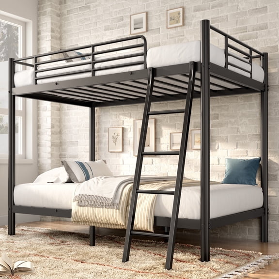 Holaki Twin Over Twin Metal Bunk Bed, with Ladder & Guardrails Metal Bunk Bed Frame, Noise Free & Easy Assembly Strudy Metal Bunk Bed with Support Leg, Black
