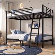 Holaki Twin Over Twin Metal Bunk Bed, with Ladder & Guardrails Metal Bunk Bed Frame, Noise Free & Easy Assembly Strudy Metal Bunk Bed with Support Leg, Black