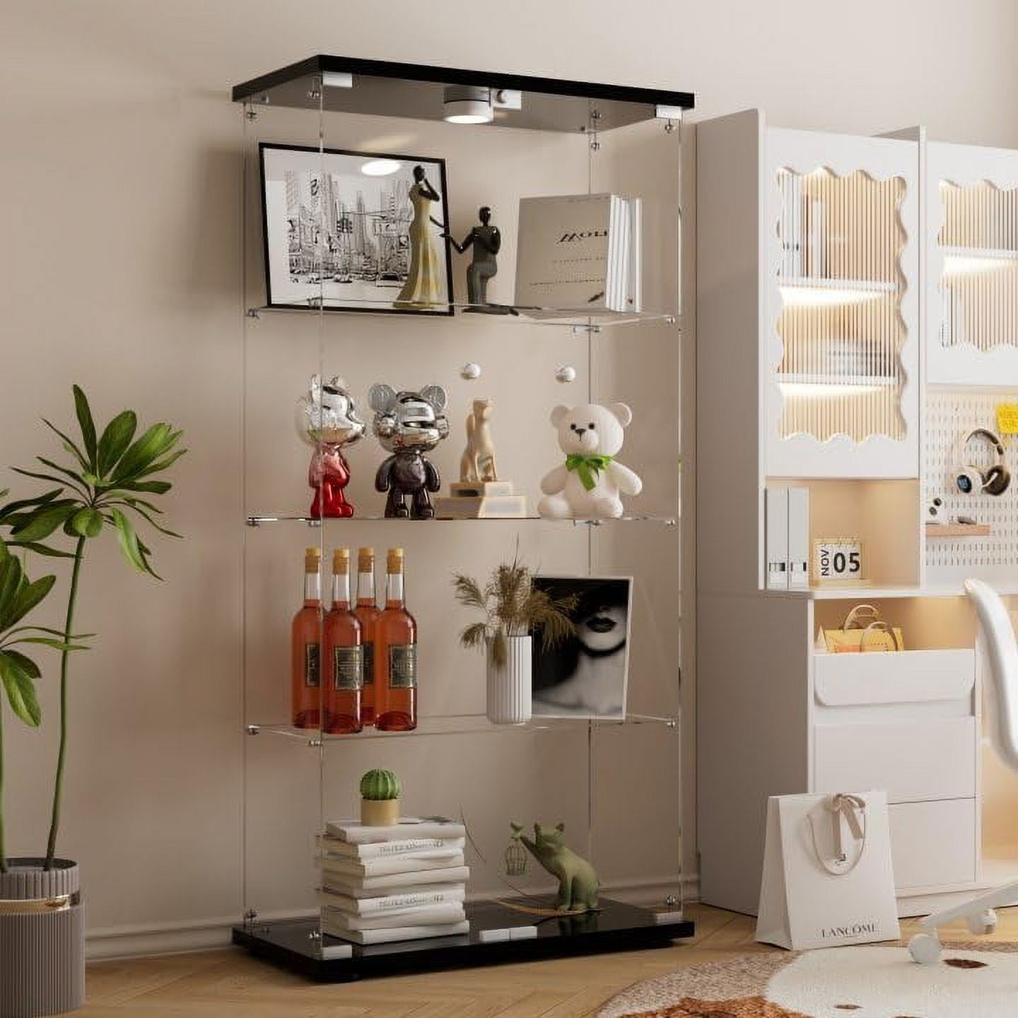 Holaki LED Glass Display 4Shelf, Floor Standing Curio Bookshelf, Black