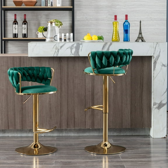 Holaki Velvet Bar Stools Set of 2,Counter Height Bar Stools with Low Back,Gold Swivel Bar Stool for Kitchen Island