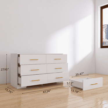 Holaki White color Large 6 drawers chest of drawer dressers table with golden handle