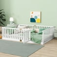 thumbnail image 1 of Holaki Wood Full Size Floor Bed with High Fence Railings for Kids, White, 1 of 7