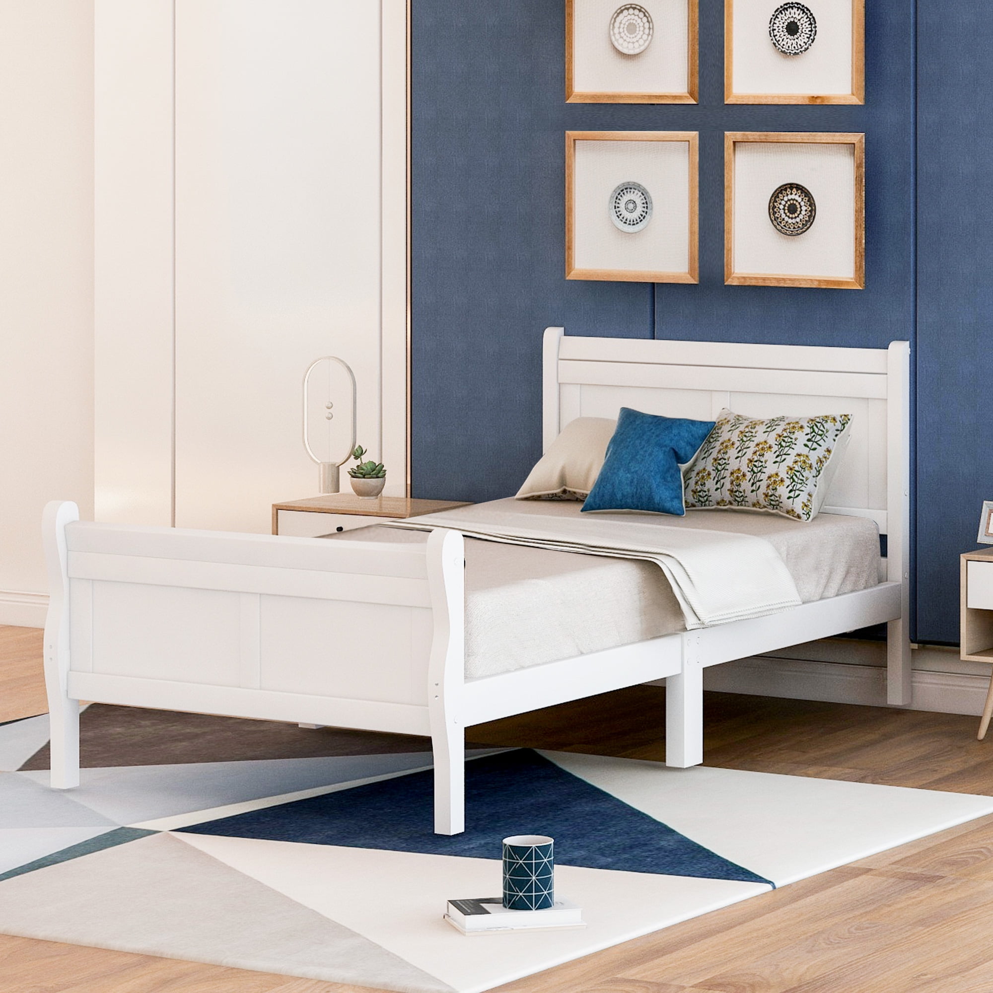Holaki Wood Twin Size Bed with Headboard & Footboard for Kids, White