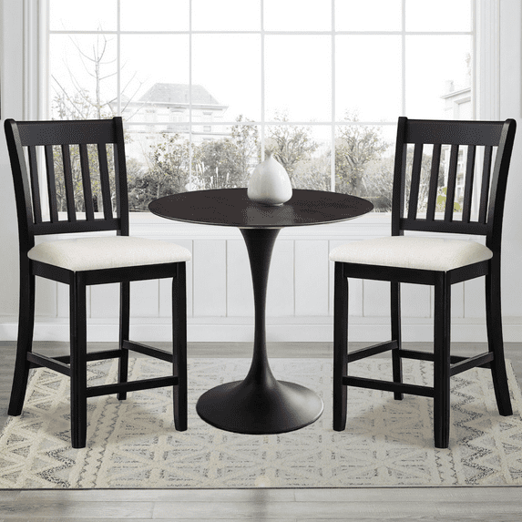 Holaki Casual Seating Black Finish Chairs Set of 2 Rubberwood Transitional Slatted Back Design Dining Room Furniture Counter Chairs
