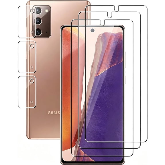 Holan for 3 Pack Screen & Camera Lens Protector for Samsung Galaxy Note 20 5G/4G - Tempered Glass, 9H Hardness, HD Clear, Easy Install, Fingerprint Unlock