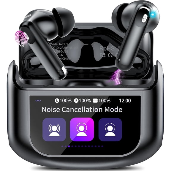 Holan for Earbuds, Bluetooth 5.4 Headphones w/Touch Screen, 48H Bass Stereo Ear Buds, ANC/ENC Noise Cancelling, IPX7, 5 EQ Modes for Android