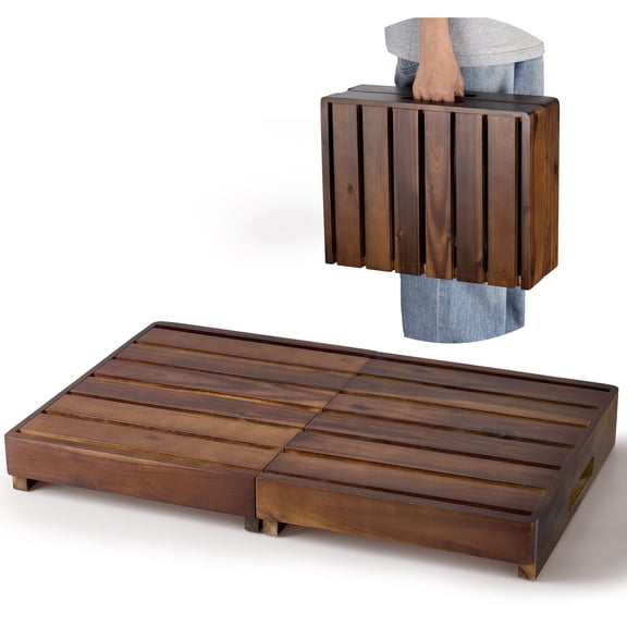 TIDITA 25in One Foldable Step Stool for Elderly - Acacia Wood High Riser Step Stool for Adults - Wooden Mobility Stepping Stools 400 Lbs Load Capacity for Bathroom Aid (Walnut color)