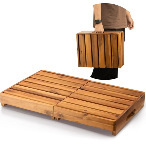 TIDITA 25in One Foldable Step Stool for Elderly - Acacia Wood High Riser Step Stool for Adults - Wooden Mobility Stepping Stools 400 Lbs Load Capacity for Bathroom Aid Handicap, Bed,Kitchen,Garden