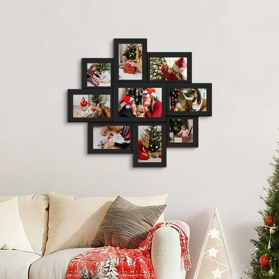 Holaura 9 Opening Family Collage Picture Frames for Wall, Black 4x6 Frame Set, Multi-Size Wall Decor Gallery