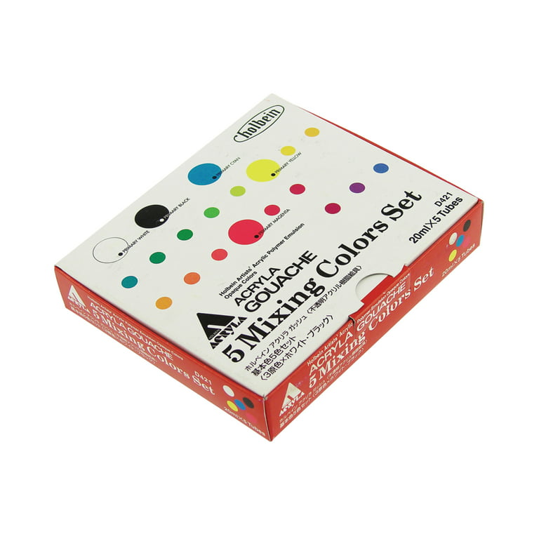 Holbein Acrylic Gouache 5 Color Mixing Color Set, 20ml, Primary Designer  Colors 