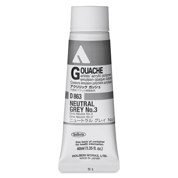Holbein Acrylic Gouache - Neutral Gray 3, 40 ml tube