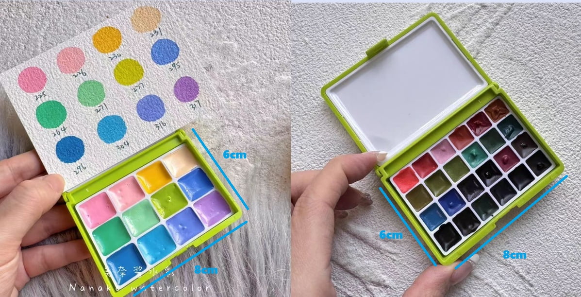 Holbein Artist Handmade Watercolor Pastel Set 12 Colors 1ml and Granulating Colors 24 Colors 0.5ml Professional Opaque Watercolor+Color Card