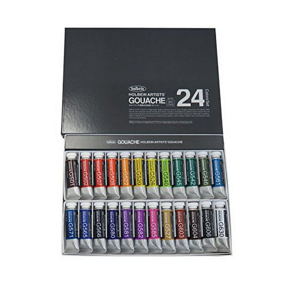 Holbein Artists' Gouache - Set of 24, Assorted Colors, 15 ml Tubes
