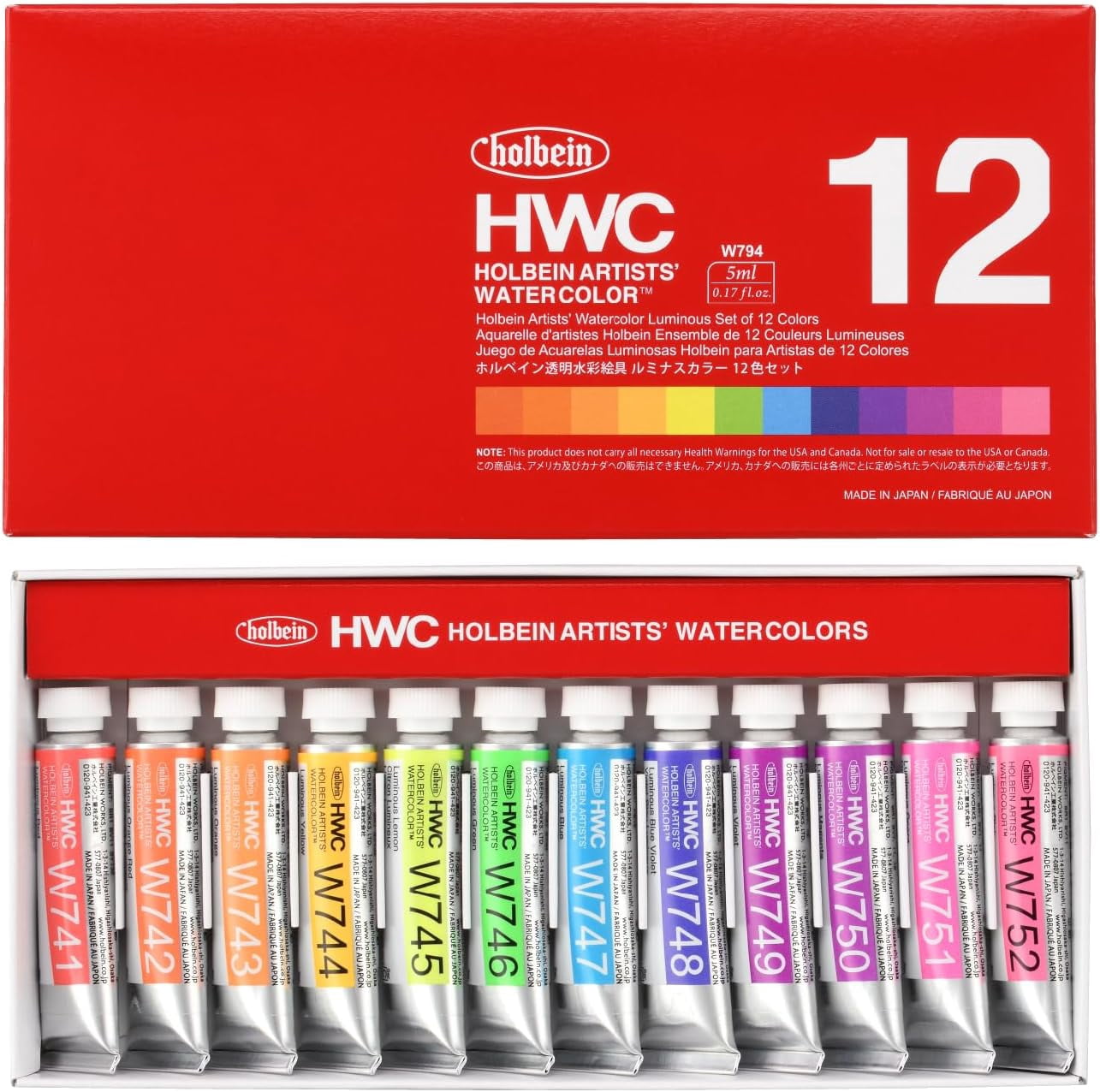 Holbein Fluorescent Watercolor Set 12 Colors 5ml Special Acuarela Colors Artist Luminous Pigments Beginner Art Supplies